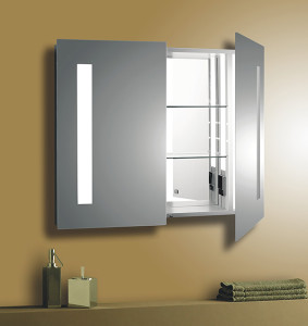 Modern bathroom mirror with storage on display at the Immerse Showroom