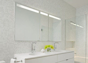 Lighted mirrors and vanity on display at the Immerse Showroom