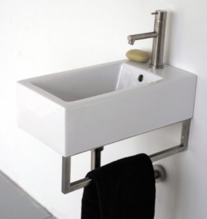 tiny sink for a small bathroom design by Lacava at Immerse in St. Louis.