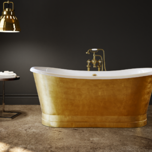 cast iron antique gold bath tub on display at the immerse showroom in st louis