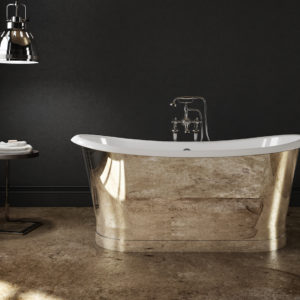 cast iron mirror bath tub on display at the immerse showroom in st louis