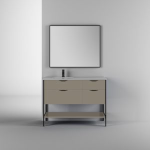 bathroom vanity and mirror on display at the immerse showroom in st louis