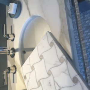 bathroom sink and tile on display at the immerse showroom in st. louis