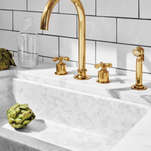waterworks kitchen faucet and sink on display at the immerse showroom in st. louis