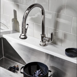 waterworks kitchen faucet and sink on display at the immerse showroom in st. louis