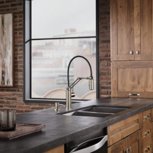 kitchen faucet and sink on display at the immerse showroom in st. louis