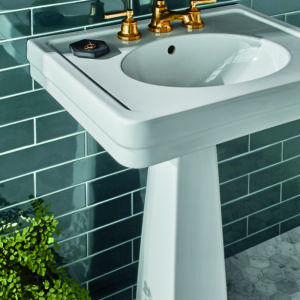 luxury tile, bathroom sink, and faucet on display at the immerse showroom
