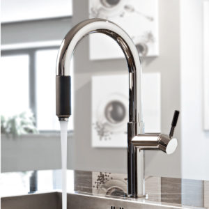 kohler kitchen faucet on display at the immerse showroom in st. louis