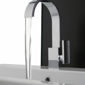 thg bathroom faucet running water on display at the immerse showroom in st. louis