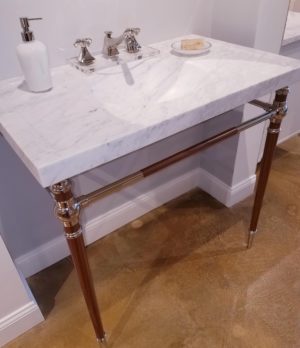 stoneforest vanity and sink on display at the immerse showroom in st. louis