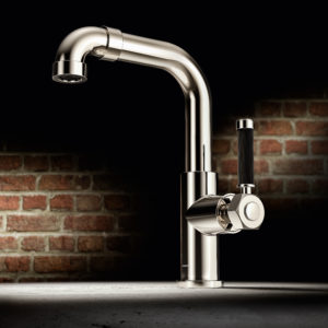 newport brass kitchen sink on display at the immerse showroom in st. louis