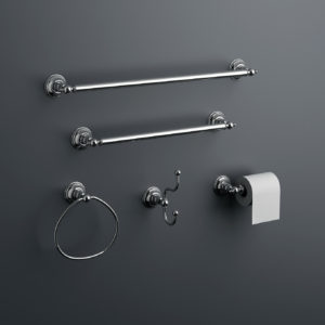 revere bathroom accessories and hardware on display at the immerse showroom in st. louis