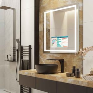 integrity electric mirror with vanity in designed bathroom space at the immerse showroom