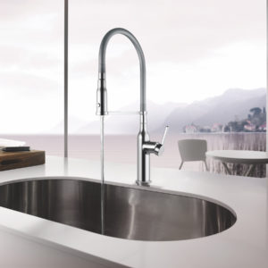 kwc designer kitchen faucet and sink in designed space