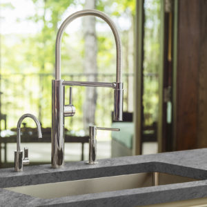 luxury kitchen faucet on display at the immerse fixtures gallery showroom