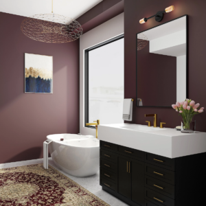 bath tub and vanity with ginger mirror and lights at the immerse showroom