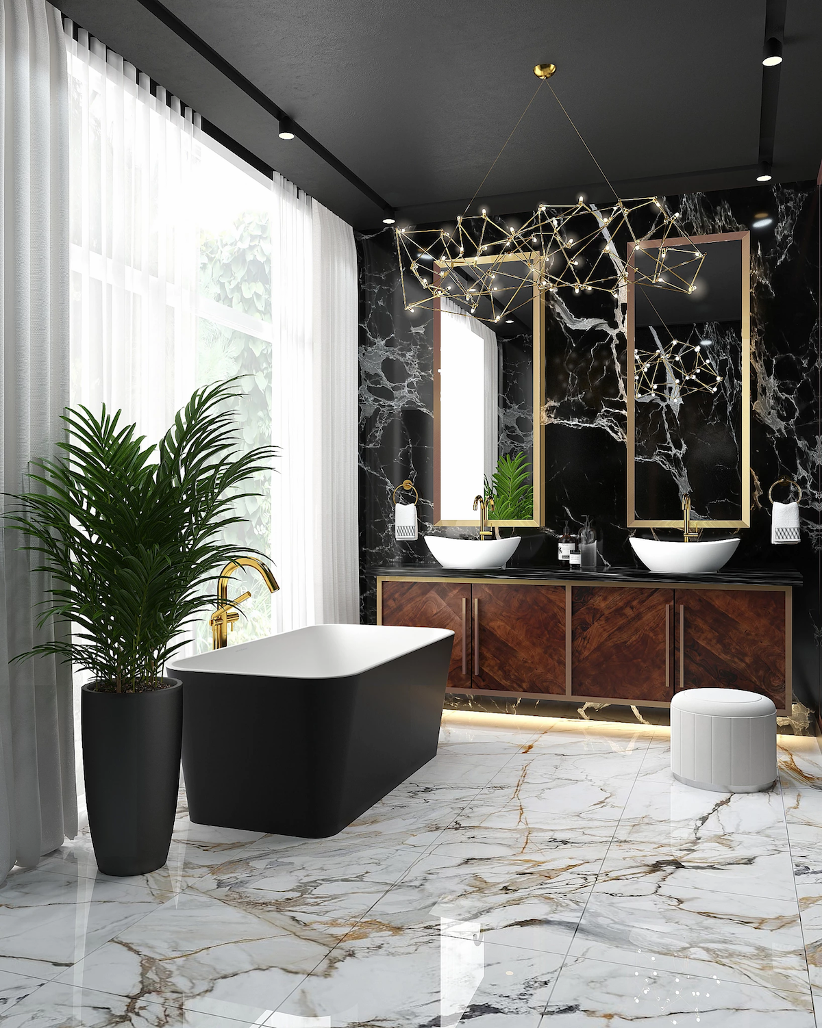luxury bathroom tub, sinks, and mirrors at the immerse showroom gallery
