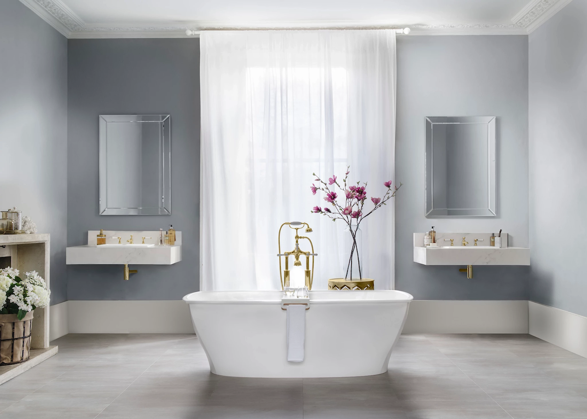 luxury granite vanity countertops and bath tub in designed space at immerse showroom