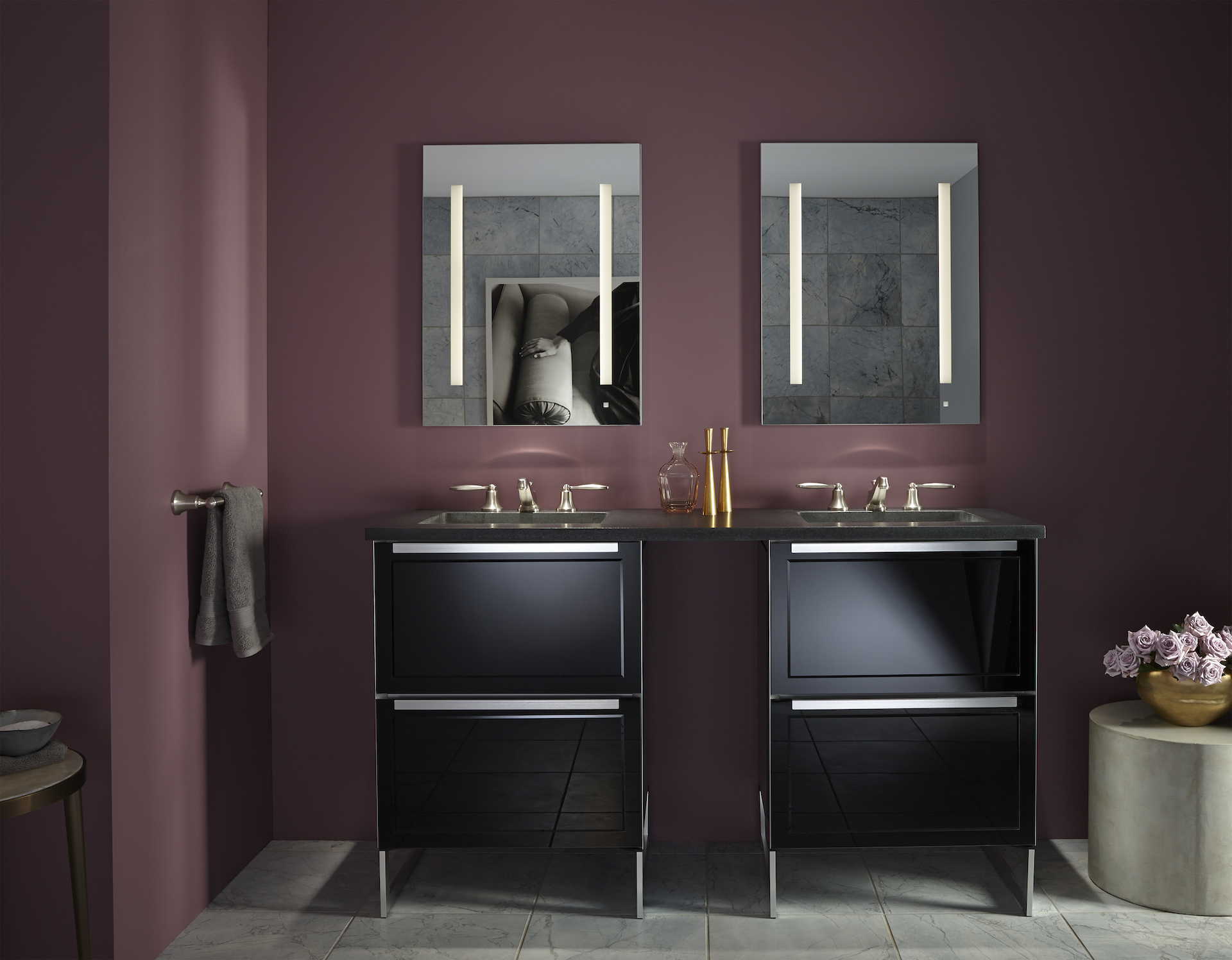 mirrors, vanities with double sinks and lighting and accessories at the immerse showroom gallery
