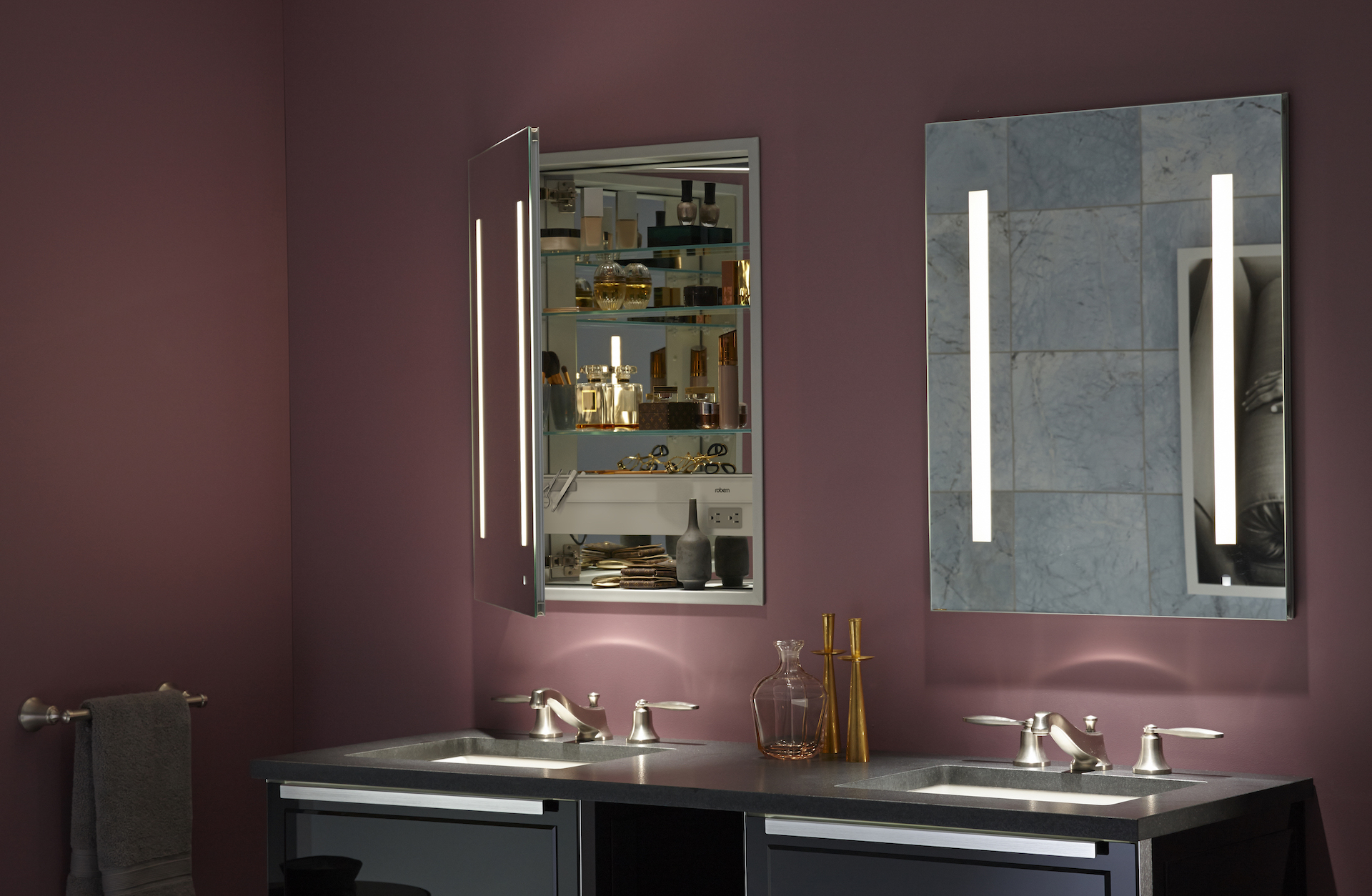 mirrors, vanities with double sinks and lighting and accessories at the immerse showroom gallery