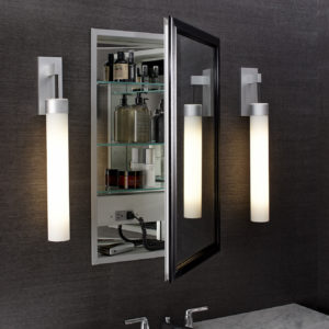 medicine cabinet, mirror, and lighting at the immerse kitchen and bath showroom