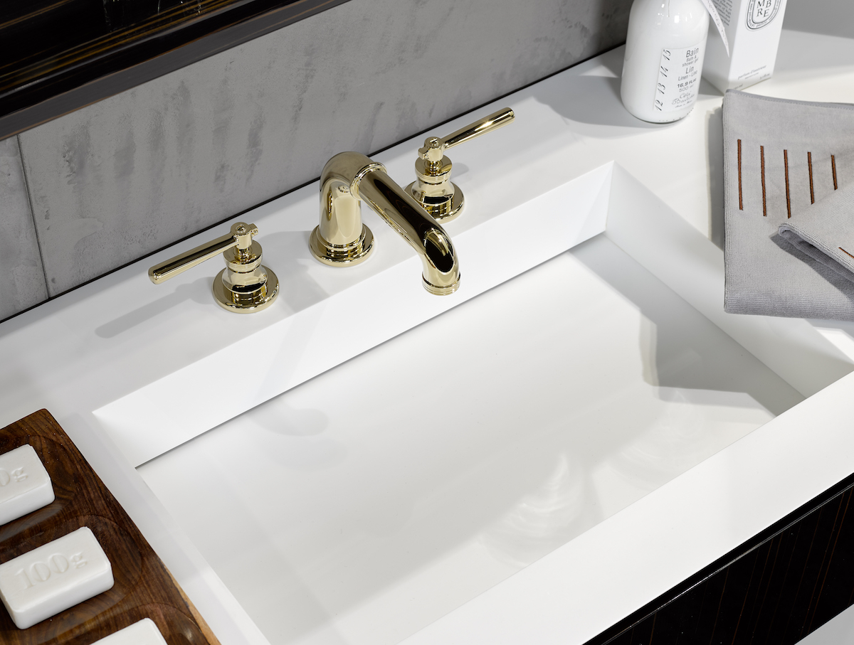 ambiance faucet and sink at the immerse plumbing showroom in st. louis
