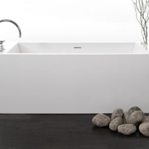 high end bathtub and faucet at the immerse kitchen and bathroom showroom in st. louis