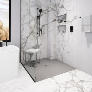 walk-in shower and bathtub at the immerse designer showroom in st. louis