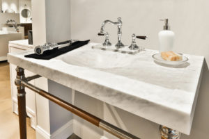 high end faucet and vanity at the immerse kitchen and bath showroom