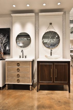 bathroom vanities, sinks, and mirrors at the immerse showroom in st. louis