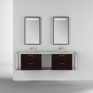 mirrors and vanities at the immerse bathroom showroom in st. louis