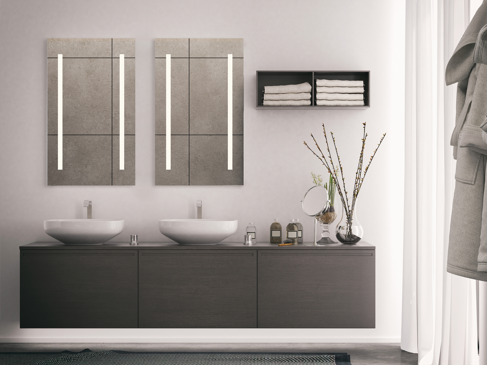 bathroom mirrors and vanity on display at the immerse showroom