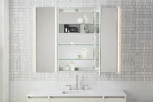 Lighted bathroom mirror and medicine cabinet